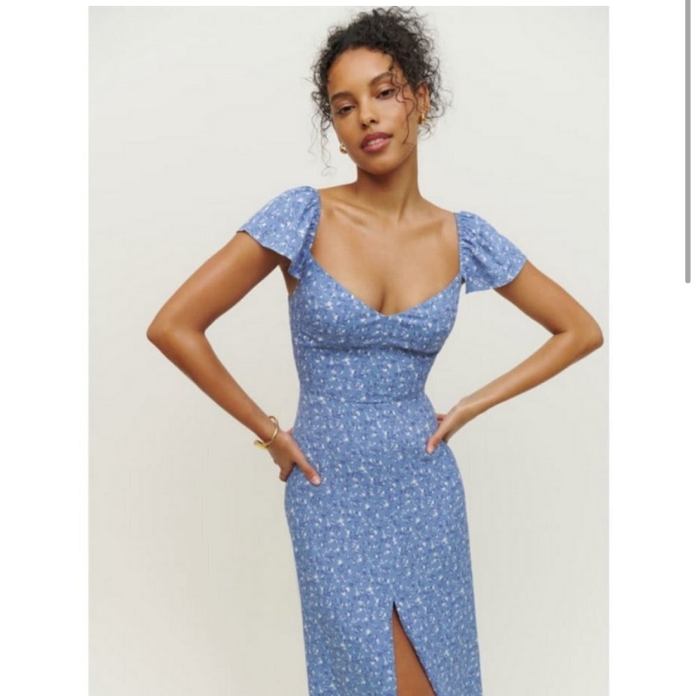 Reformation Baxley Flutter Sleeve Midi Dress in Eve